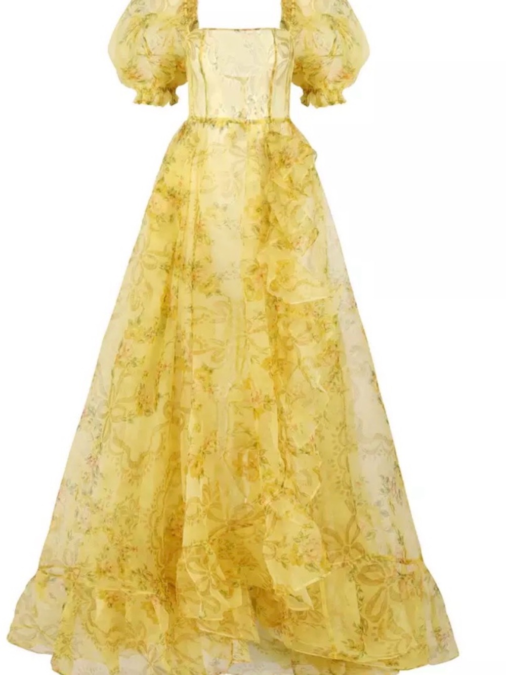 Selkie Yellow Floral Maxi Dress with Puff Sleeves